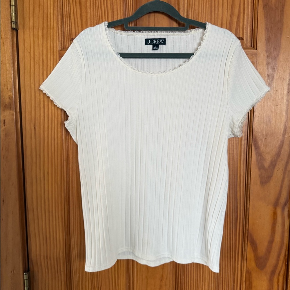 J. Crew Women's White Pointelle Ribbed Top - Picture 3 of 6